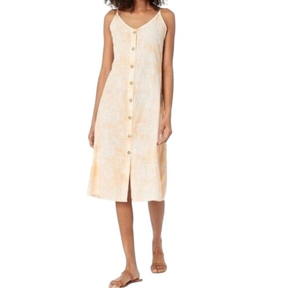 Roxy Wild Ties Midi Dress- Orange Tie Dye Cotton Sundress- Size Small - Picture 1 of 12